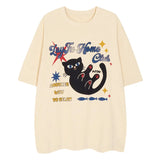 Men T Shirt Hand Painted Cat Round Neck Tees American Retro College Style Loose Short-sleeved Tops 3 Colors Optional Unisex Street King Limited