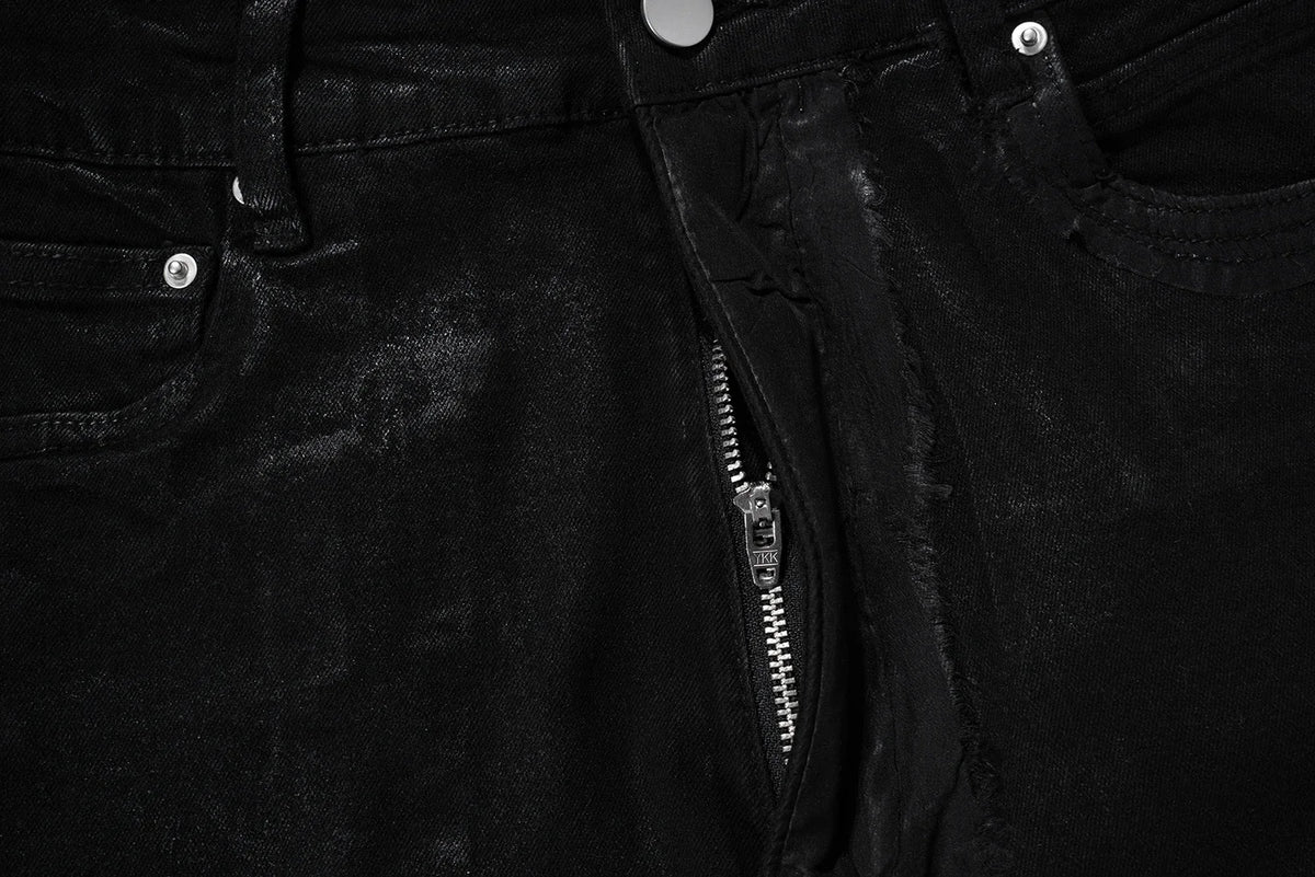 y2k streetwear wax leather strecth jeans for men and women ropa hombre baggy flare pants oversized straight denim trousers 1 unique jeans style 330