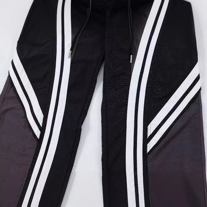 men black sports pants y2k striped patchwork joggers baggy pants hip hop casual drawstring waist quick drying trousers relaxed fit joggers