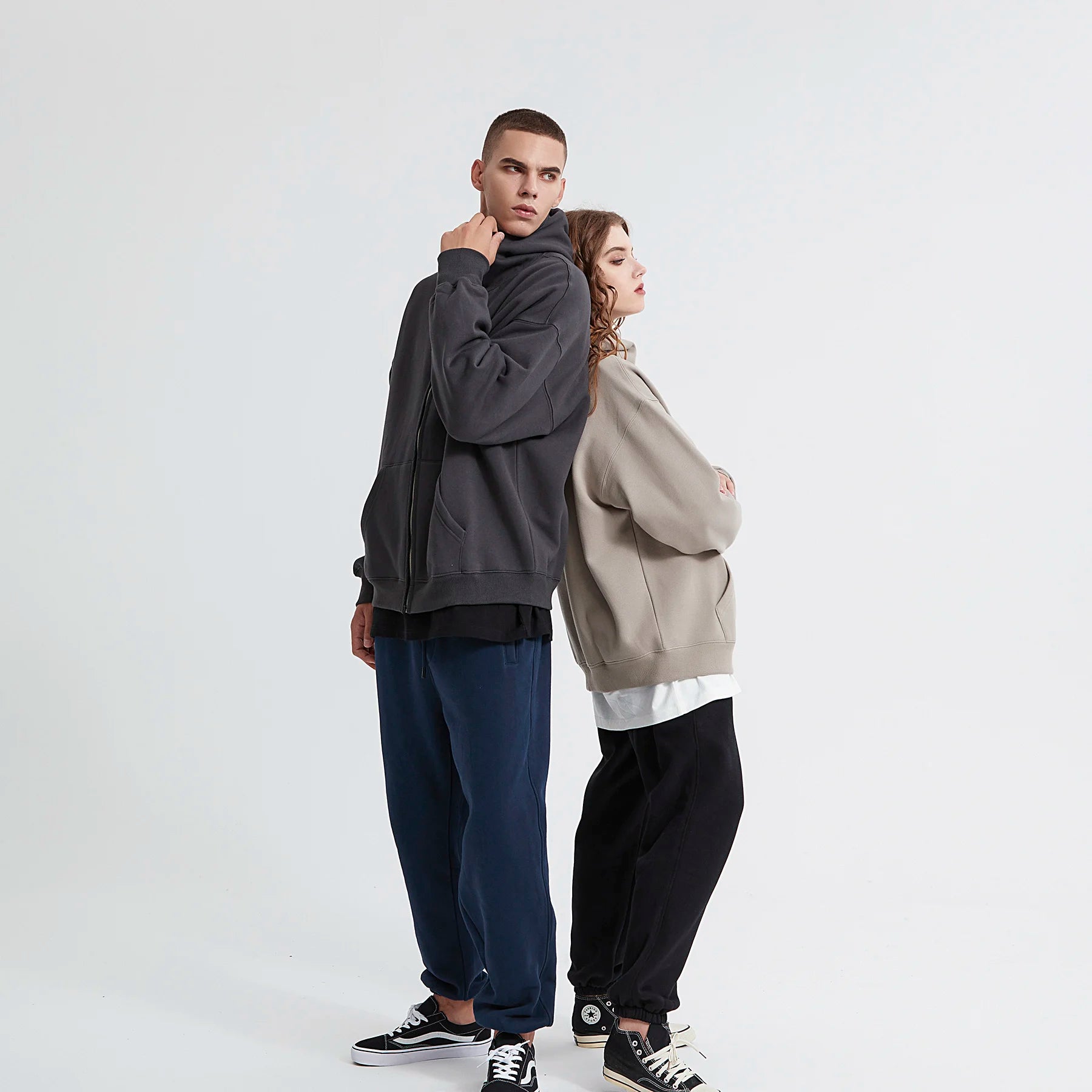Streetwear Solid Color Ninja Zipper Hoodies Men's Fleece Turtleneck Cardigan Outdoor Oversized Hoody Plus Velvet Charge Coat Street King Limited