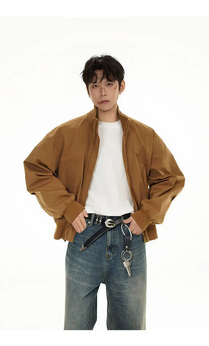 short design stand collar bomber jacket men korean streetwear fashion loose casual vintage bomber jacket coat cityboy outerwear unique shorts style 531