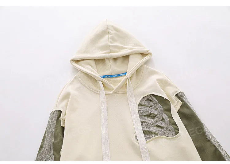 Aolamegs Men Streetwear Hip Hop Hoodie Funny Skull Ripped Patchwork Embroidery Long Sleeves Pullover Autumn Casual Harajuku Tops Street King Limited