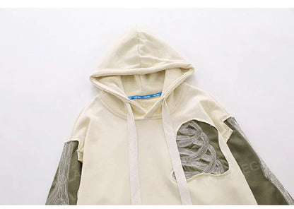 Aolamegs Men Streetwear Hip Hop Hoodie Funny Skull Ripped Patchwork Embroidery Long Sleeves Pullover Autumn Casual Harajuku Tops Street King Limited