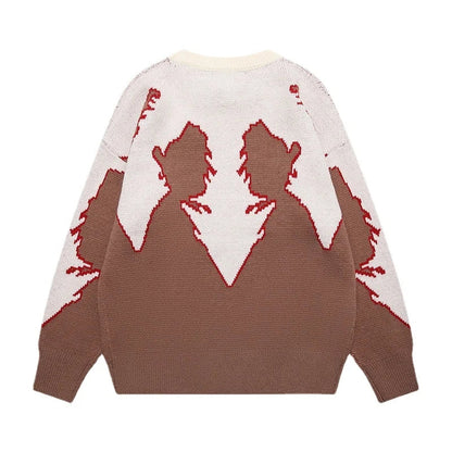 Hip Hop Knitted Sweater Men Autumn Winter O-neck Anime Pattern Pullover Streetwear Casual Loose Sweaters Unisex Jumpers Knitwear Street King Limited