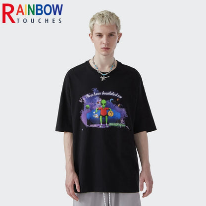 Rainbowtouches T Shirt 2022 Vintage Unisex High Street Alien Graphic Oversize Mens T Shirts Street Fashion Hip Hop Cotton Shirts Street King Limited