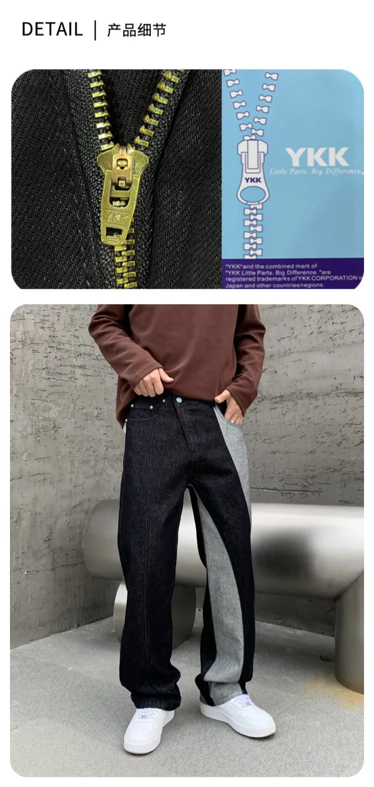 men streetwear splice denim fashion brand hip hop loose casual straight jeans pant cityboy deep blue y2k jeans trousers for men unique jeans style 1769