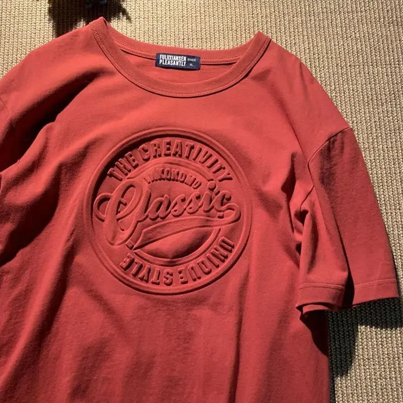 Retro short sleeved t shirt men and women summer new trendy brand loose all match 3D three dimensional bump top body T-shirts Street King Limited