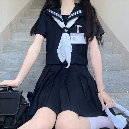 Navy Sailor Outfit Japanese Style School Uniform Skirt Girls JK Uniforms Student Sailor Dress Korean Student Seifuku COS Costume Street King Limited