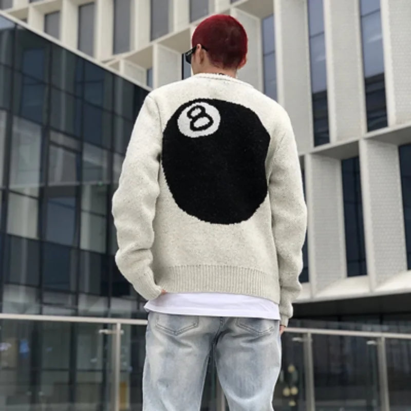 Hip Hop Heavyweight Brushed Billiard Black 8 Mohair Sweater Winter Large Sweater Knit Sweater High Street Loose Sweaters Street King Limited