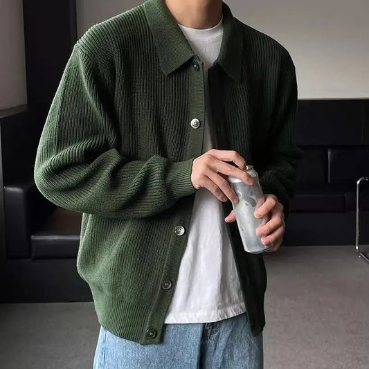 Trendy Korean Style Simple Green Sweater Retro Jacket Men's Sweater Trendy Casual Niche Y2K Street Hip-hop Jacket Tops Street King Limited