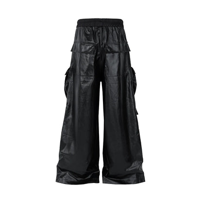 ro style matte pu leather pants for men high street y2k pantalones hombre baggy overall wide leg drawstring cargo pants unique cargo style 5463