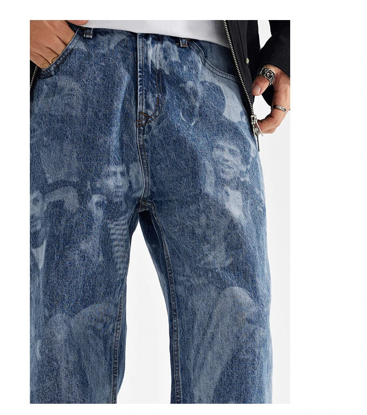 designer human printed denim jeans mens new casual zipper straight hip hop jeans streetwear baggy pants joggers graphic jeans unique joggers style 5154