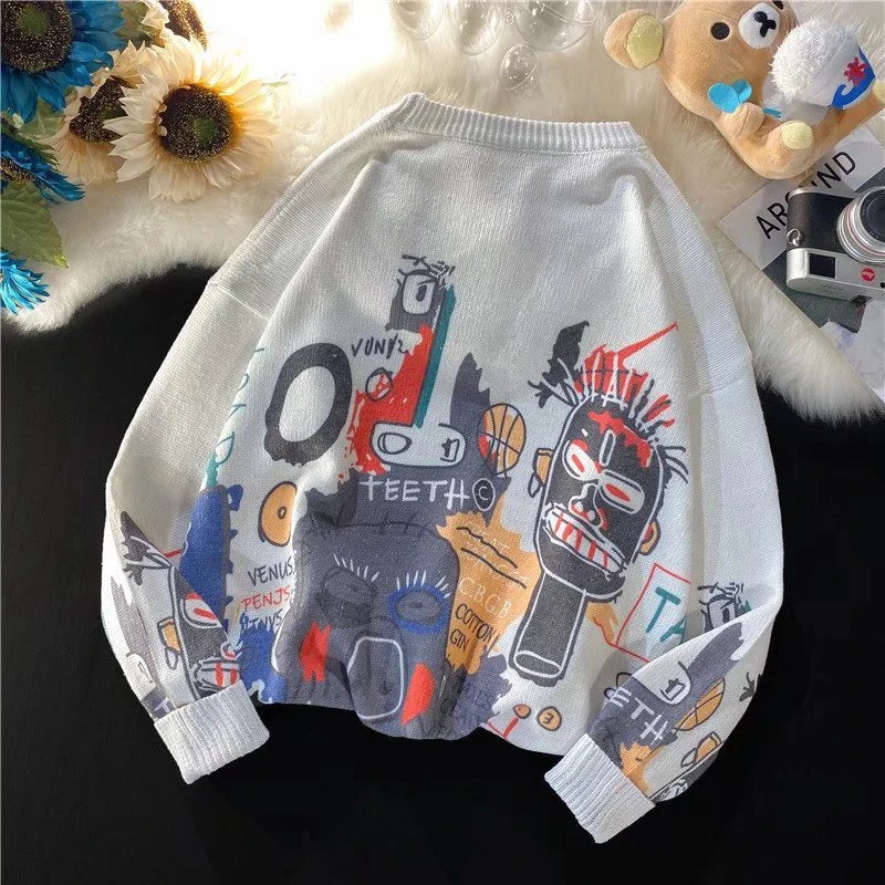 Rainbowtouches Men Sweaters High Street Graffiti Crew Neck Trendy Vintage Knitted Sweater Spring And Autumn Mens Clothing Street King Limited