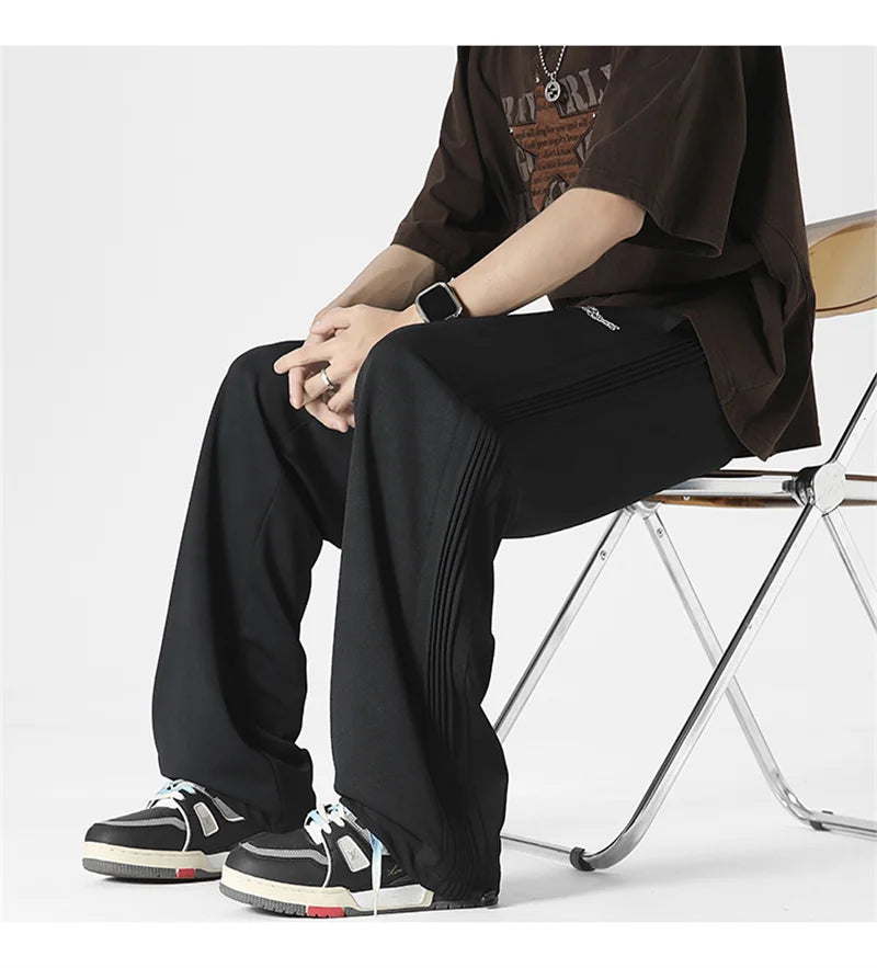 winter mens gray thickened straight leg sweatpants 2025 high street baggy drape pants korean fashion y2k casual trousers unique joggers style 139