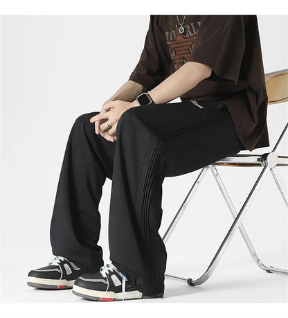 winter mens gray thickened straight leg sweatpants 2025 high street baggy drape pants korean fashion y2k casual trousers unique joggers style 139