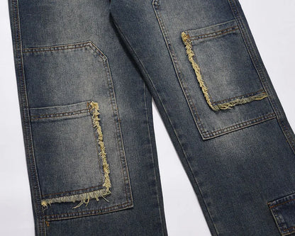 retro washed denim jeans destroyed ripped loose mens biker jeans side pocket fashion streetwear hip hop straight pants joggers unique joggers style 1209