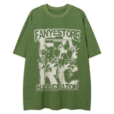 Men T-Shirt Letter Rose Printed Short Sleeved Tshirt American Retro Distressed Couple Tops Hip Hop Streetwear Summer Tees Street King Limited