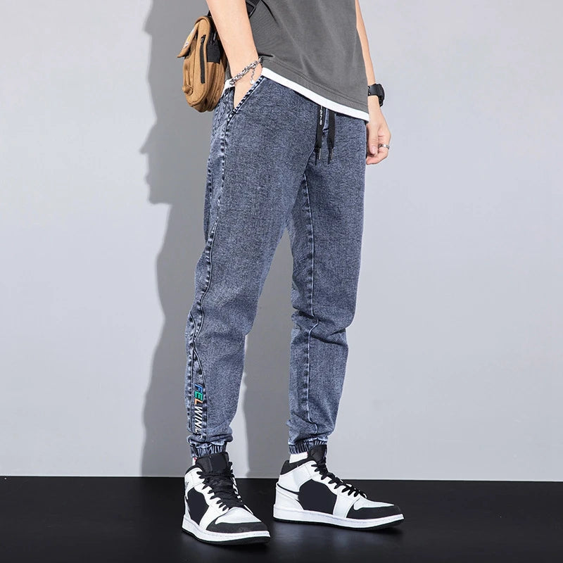 rainbowtouches autumn winter blue cargo jeans men streetwear denim jogger pants baggy harem jean trousers male oversize large streetwear sweatpants