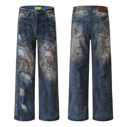 vintage ripped straight jeans blue distressed baggy jeans trousers streetwear luxury loose casual denim pants male y2k hombre unique jeans style 5120