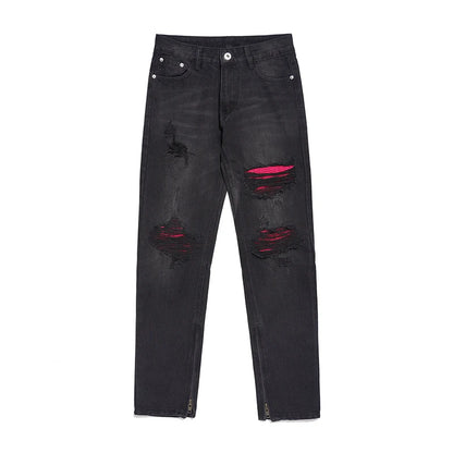 knee ripped patchwork jeans for men hip hop skinny biker taped jean trouser slim fit black denim pants fashion streetwear jogger unique joggers style 2014