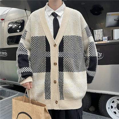 2023 British Retro Cardigan Sweater New Korean Harajuku Academic Knitted Sweater Pullover Hip Hop Streetwear Loose Knitwear Tops Street King Limited