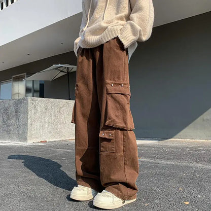 american hip hop large pocket workwear pants for men and women in autumn trend loose fitting straight leg casual wide leg pants unique default style 4780