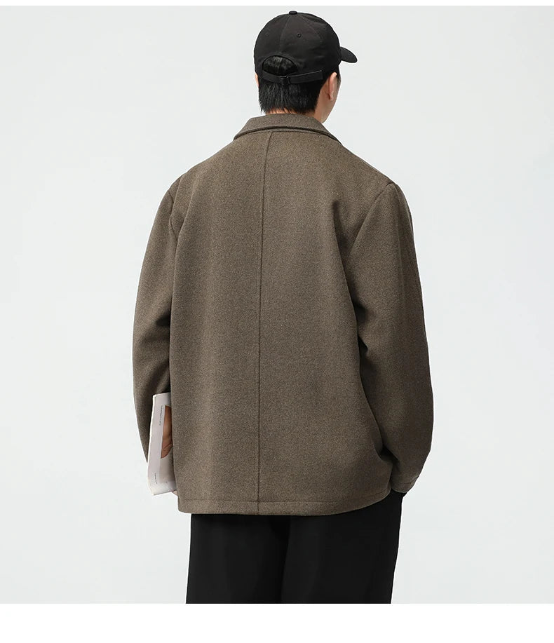 autumn winter men business casual fashion retro woolen thick blazer jacket korean streetwear plus size suit coat outerwear unique default style 1345