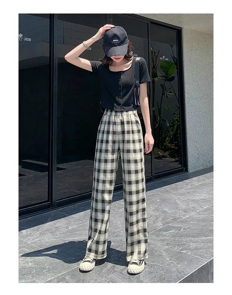 Checkered Pants Plaid Women's Free Shopping Loose Straight Wide-leg Wild Straight Casual Plaid Street King Limited