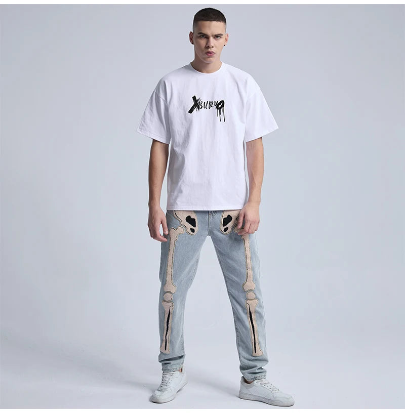 Rainbowtouches 2022 Vintage New Brand Mens T-Shirt High Street Tidal Current Skull Pattern Mens T Shirt Men Hip Hop Women  Shirt Street King Limited