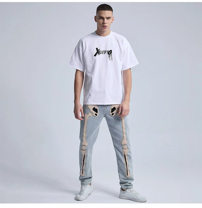 Rainbowtouches 2022 Vintage New Brand Mens T-Shirt High Street Tidal Current Skull Pattern Mens T Shirt Men Hip Hop Women  Shirt Street King Limited