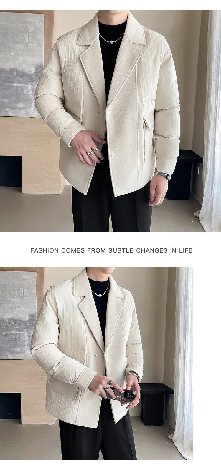 winter splice wool suit collar padded cotton jacket men business casual fashion loose thick warm parkas jacket coat outerwear unique default style 1502