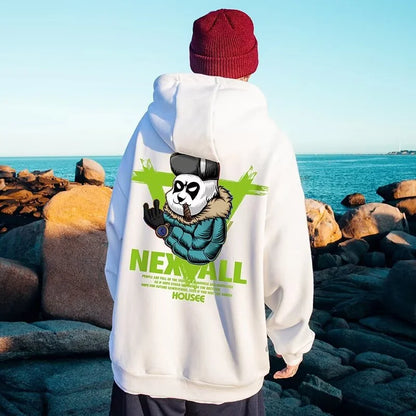 Autumn Punk Panda Printed Hoodie For Men New in Harajuku Fashion Fleece Hooded Sweatshirts Y2K Streetwear Oversized Clothing Street King Limited