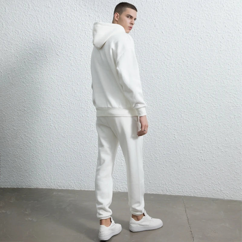 rainbowtouches quality pure cotton 2 piece couple hoodie solid color hip hop casual sportswear pullover mens pants plush clean everyday pants