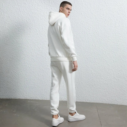 rainbowtouches quality pure cotton 2 piece couple hoodie solid color hip hop casual sportswear pullover mens pants plush clean everyday pants