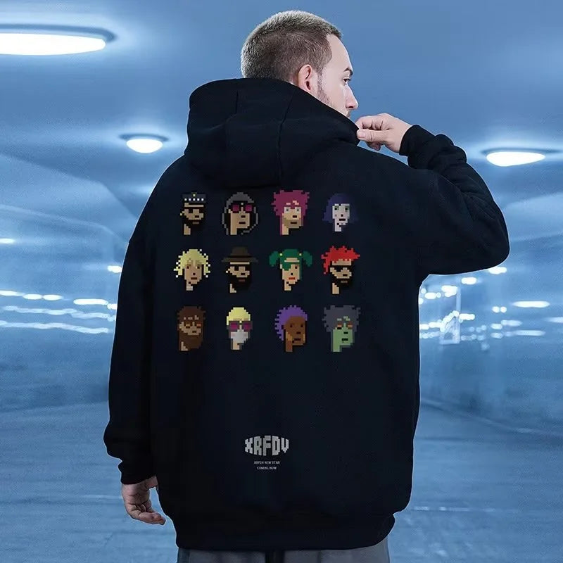 Funny Pixel Figure Graphic Hoodies For Men Autumn Y2K Streetwear Pullovers Hooded Sweatshirts Hombre Harajuku Hip Hop Hoody Street King Limited
