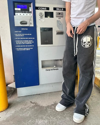 Retro Gothic Punk Skull Bone Letter Print High Waist Casual Pants Men's Y2K Fashion Versatile Harajuku Loose Sweatpants Women's Street King Limited