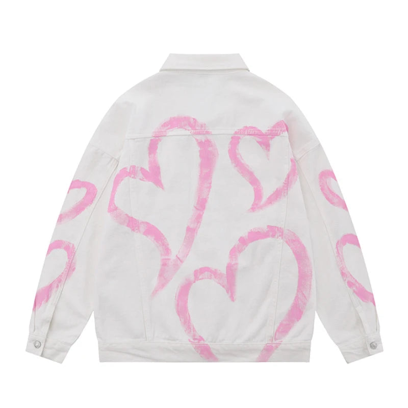 y2k heart graffiti printed denim jackets mens fashion unisex long sleeve coats outerwear hip hop casual streetwear jeans jackets ripped baggy denim
