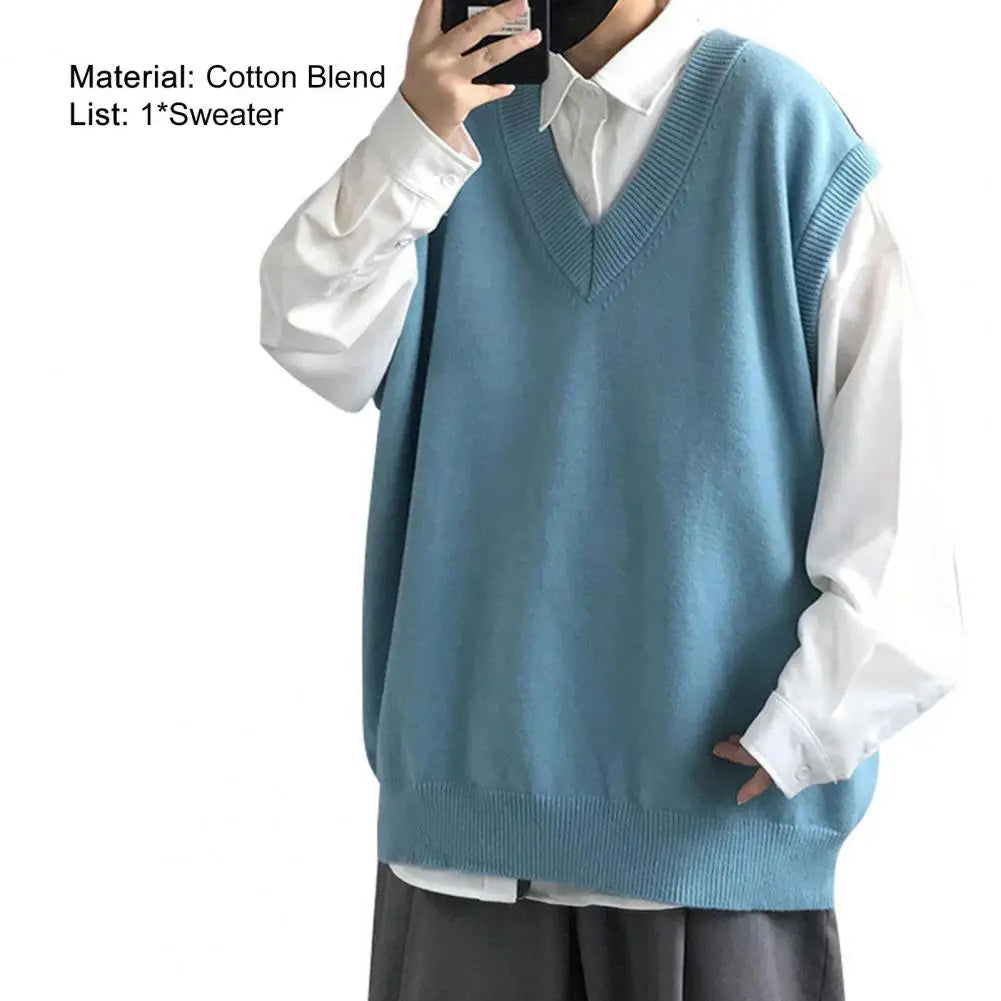 Men Sweater Vest V Neck Solid Color Sleeveless All Match Spring Sweater for School Male Pullovers Men's Clothing Streetwear Street King Limited