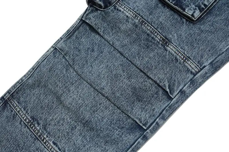 fashion loose streetwear cargo denim jeans unisex casual multi pocket wide legs jean pants hip hop joggers mens baggy jeans unique joggers style 1966