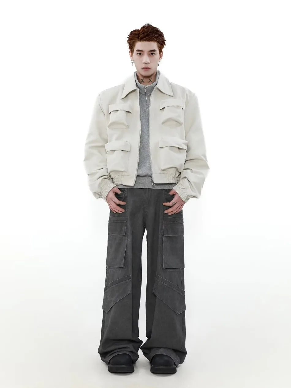 spring american pilot jacket mens street trend three dimensional multi pockets shoulder padded coats high street outwear unisex unique default style 3145