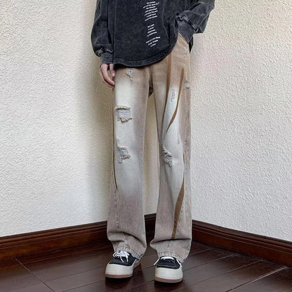 summer high street ripped jeans mens hip hop vintage design punk denim trousers hombre harajuku fashion casual y2k baggy jean vintage washed jeans