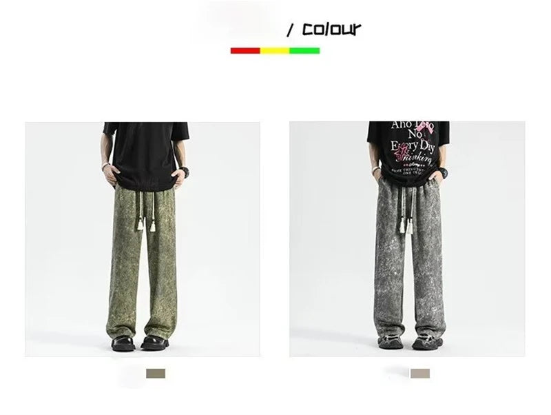2024 goth tie dye corduroy pants mens autumn baggy wide leg straight casual trousers women drawstring hip hop y2k sweatpants unique joggers style 1350