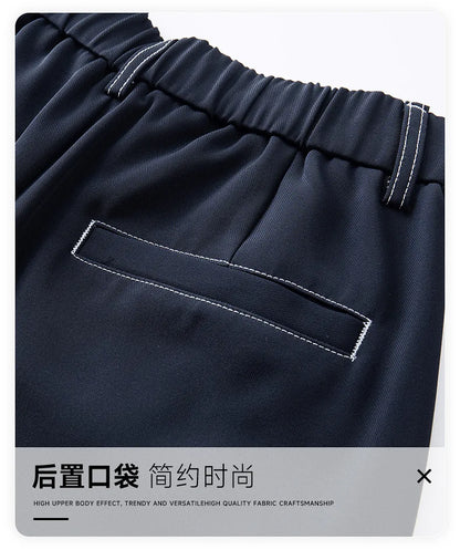 men bright line elastic waist streetwear fashion loose casual plus size straight suit pants work man business trousers unique default style 1810
