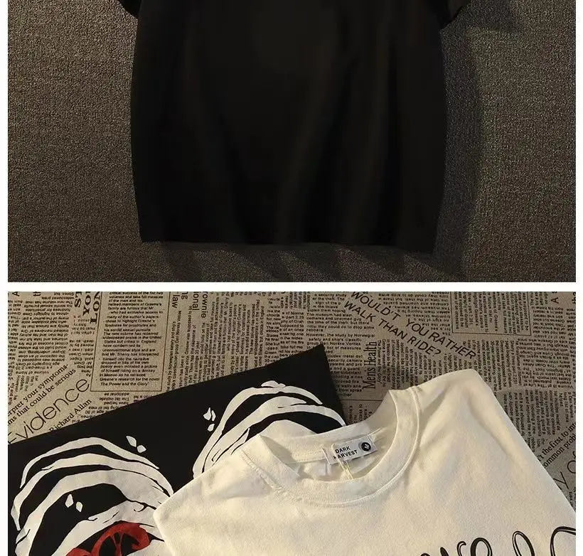 Pure cotton American retro dark skeleton short-sleeved T-shirts for men and women summer ins loose street style couple y2k tops Street King Limited
