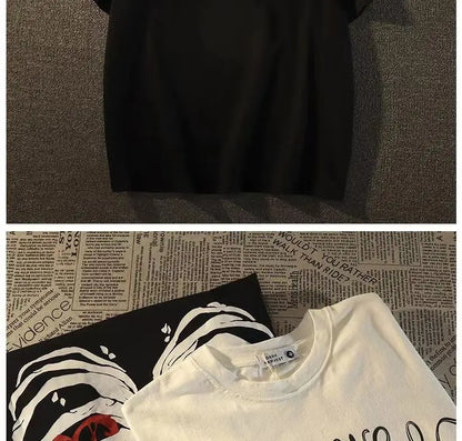 Pure cotton American retro dark skeleton short-sleeved T-shirts for men and women summer ins loose street style couple y2k tops Street King Limited
