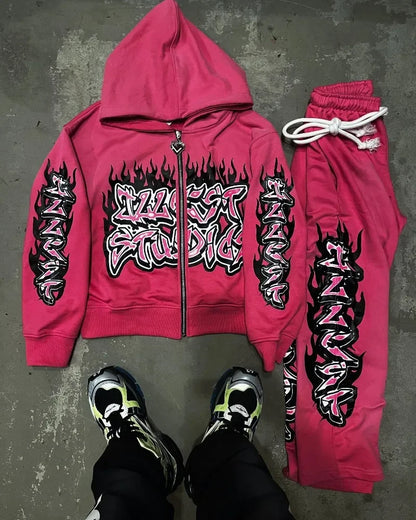 y2k street hip-hop goth trend oversized hoodie suit men's fashion Harajuku style casual loose versatile zipper sweatshirt top Street King Limited