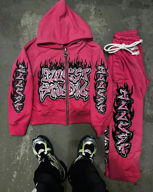 y2k street hip-hop goth trend oversized hoodie suit men's fashion Harajuku style casual loose versatile zipper sweatshirt top Street King Limited
