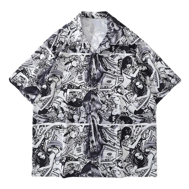 Anime Graphics Print Shirt New Casual Short Sleeve Harajuku Hawaiian Shirt Hip Hop Streetwear Loose Top Shirts for Mens Clothing Street King Limited