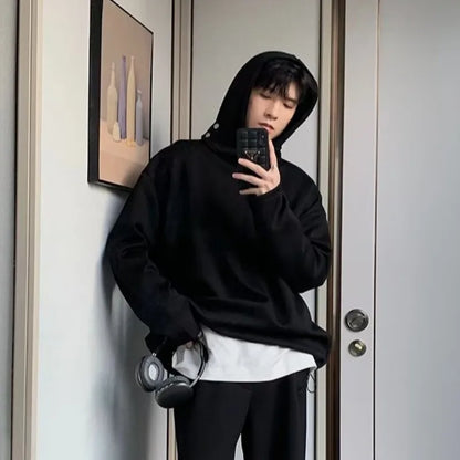 Solid Color Hoodies Men Women Japanese Loose Pullovers Sweatshirt Harajuku Detachable Neck Hoodie Autumn Spring Casual Overcoats Street King Limited