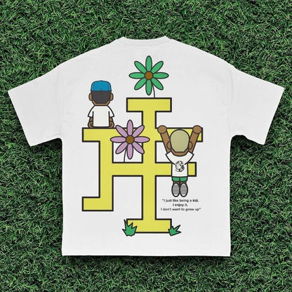 American Street Fashion Retro Cartoon Alphabet Print Short Sleeve Men T-shirt Y2k Goth Harajuku Fashion Casual Loose Shirt Street King Limited